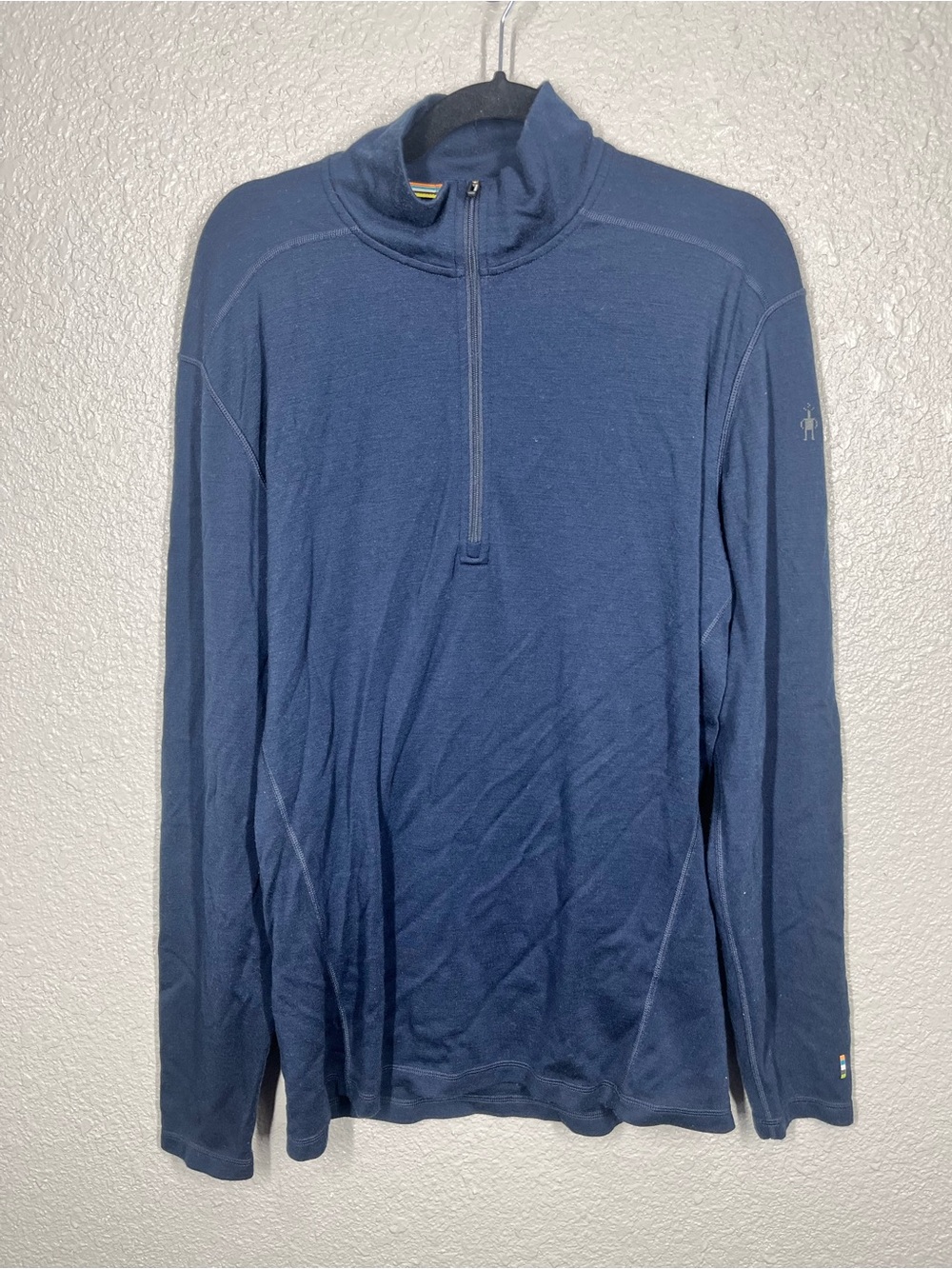 Smartwool Pullover Mens Blue Merino Wool Quarter Zip Base Layer Long Sleeve